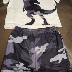 SHEIN Dino Camo Kids' Set in Black and White